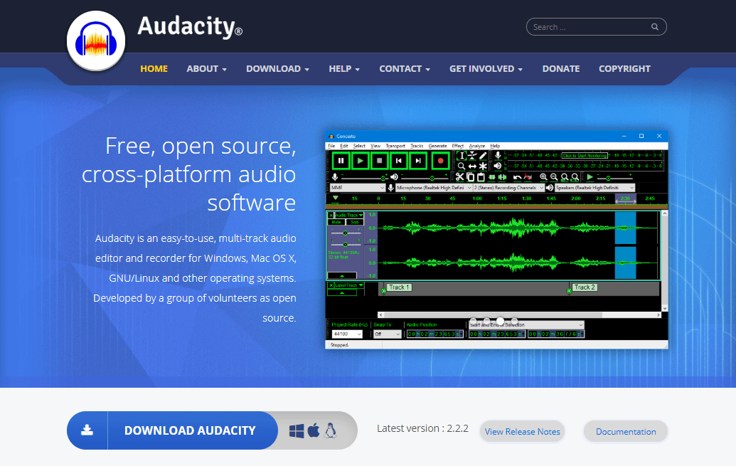 Audacity audio software for podcasts
