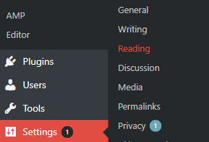 Reading settings in WordPress