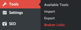 Broken Links Checker menu item under Tools.