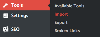 Import, under Tools in WordPress dashboard