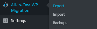 Export in All-In-One WP Migration plugin