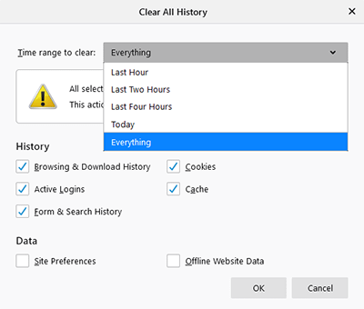 Clearing the history in Firefox.