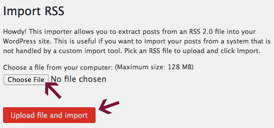 Choose file and import RSS feed