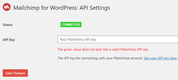 Add Mailchimp API Key in MC4WP plugin.