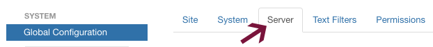 Server tab in Joomla settings