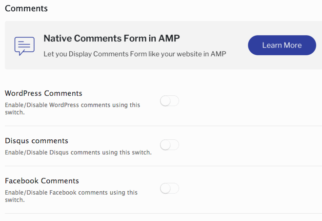Add comments to your AMP content.