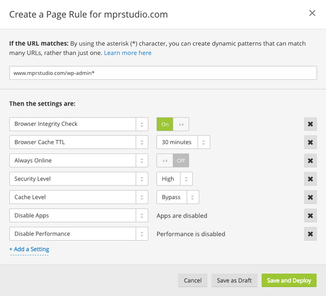 Set up page rules in Cloudflare