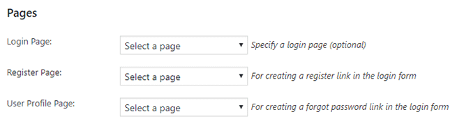 Pages settings in WP-Members