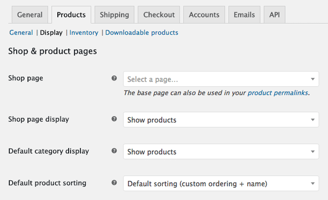 Shop & product pages settings in WooCommerce.