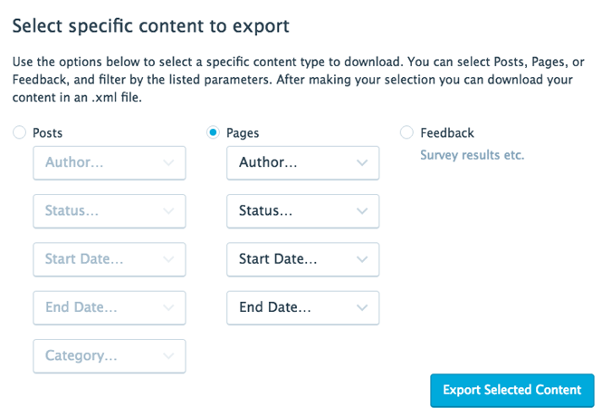 Export specific site items in WordPress.com.