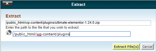 Extract File dialog in cPanel