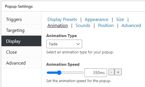 Animation settings