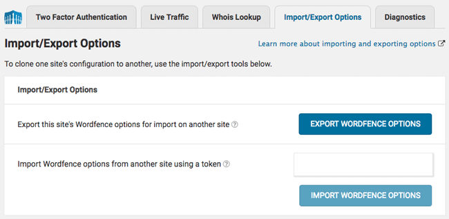 Import or export Wordfence Security settings.