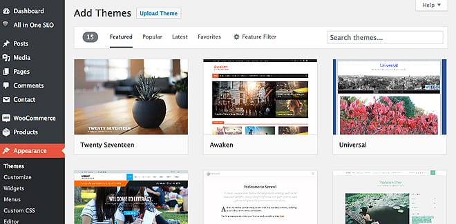 Free themes in WordPress dashboard
