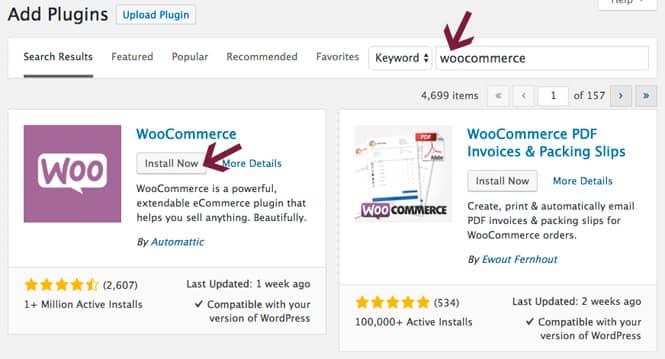 Install WooCommerce plugin