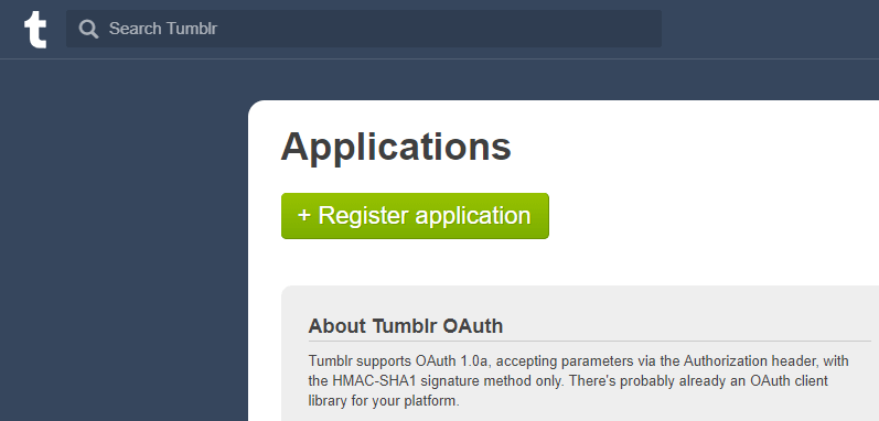 Register application on tumblr